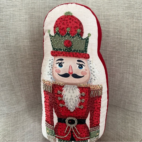 Nutcracker Oversized Holiday Christmas Beaded, Sequins & Velvet Throw Pillow - Picture 4 of 11